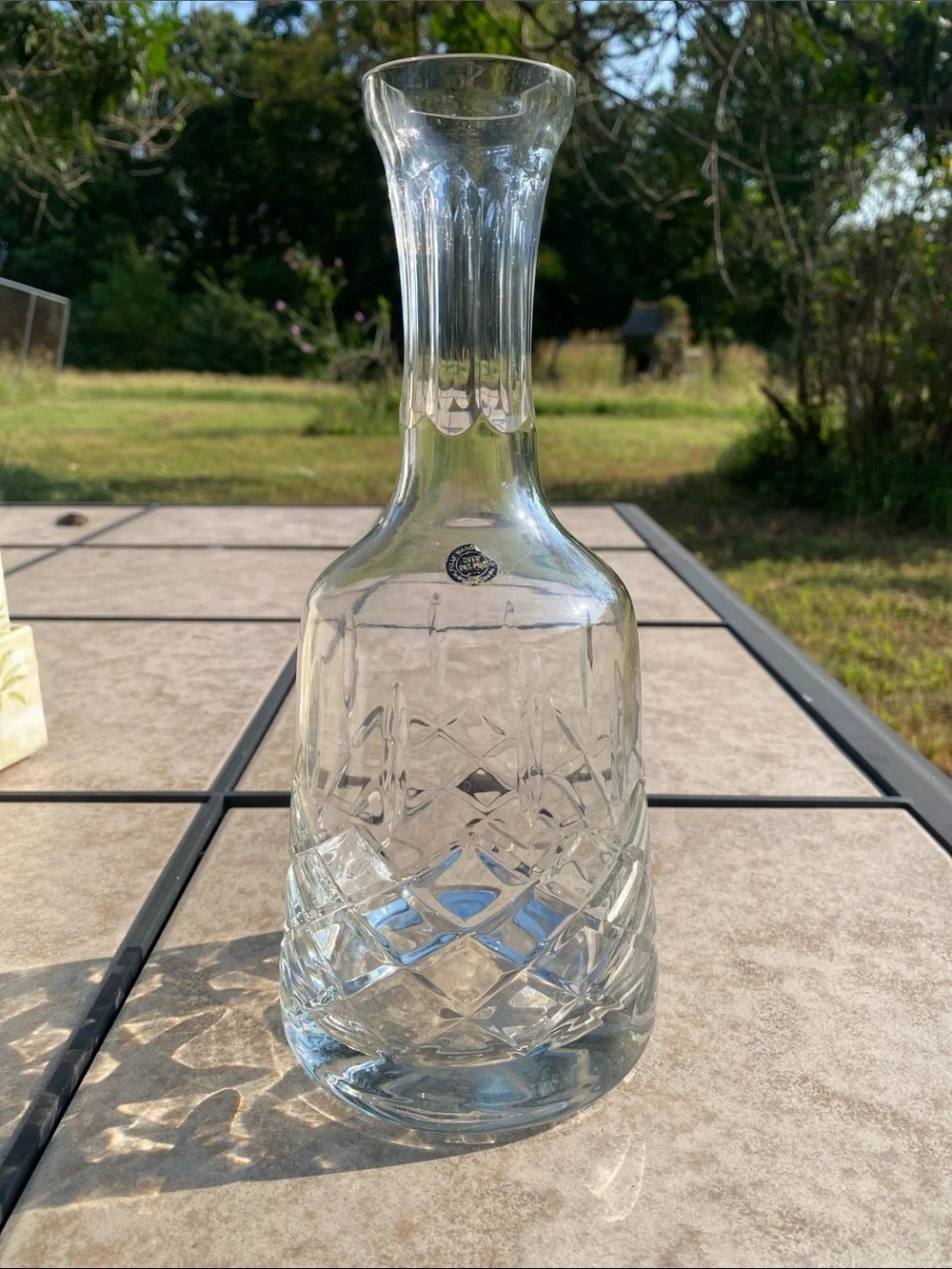 Vintage Romanian Hand-Blown & Cut Crystal (Seeds) Quilted Criss-Cross Decanter